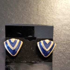 Vintage Elegant Blue and Gold Chevron Earrings